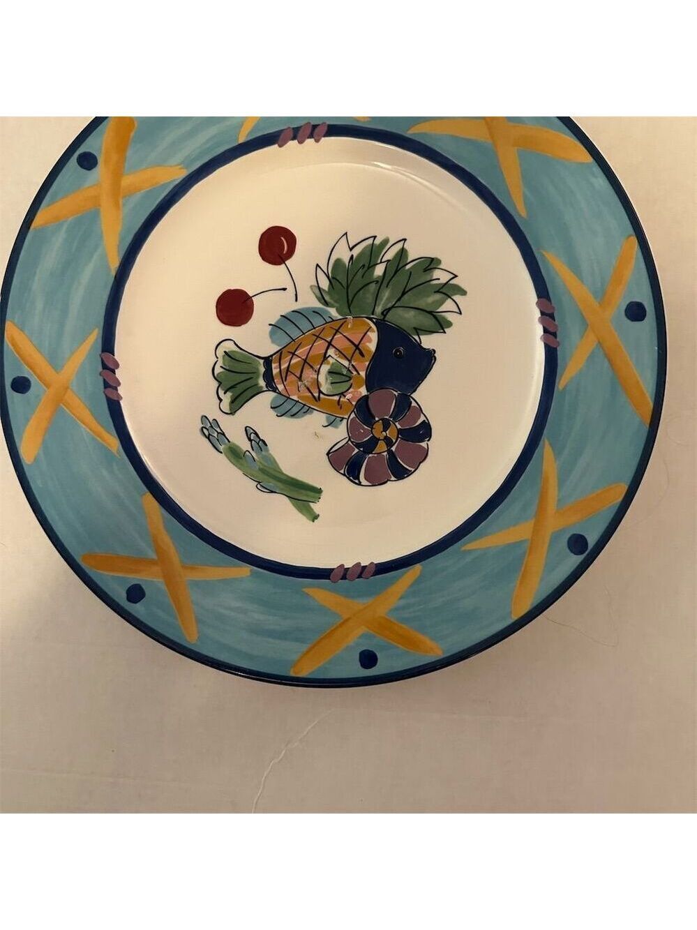 Mikasa Ocean Collage Dinner Plate Fish & Fruit Motif 11Seafood Multicolor